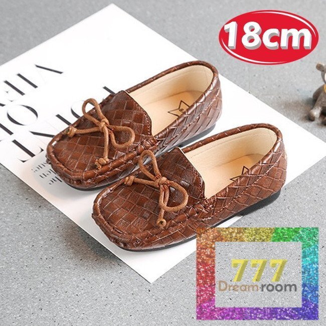 kids イントレチャート リボンローファー シューズ 【ブラウン 18cm】靴 フォーマル 編み込み 合皮 入學(xué)式 レザー