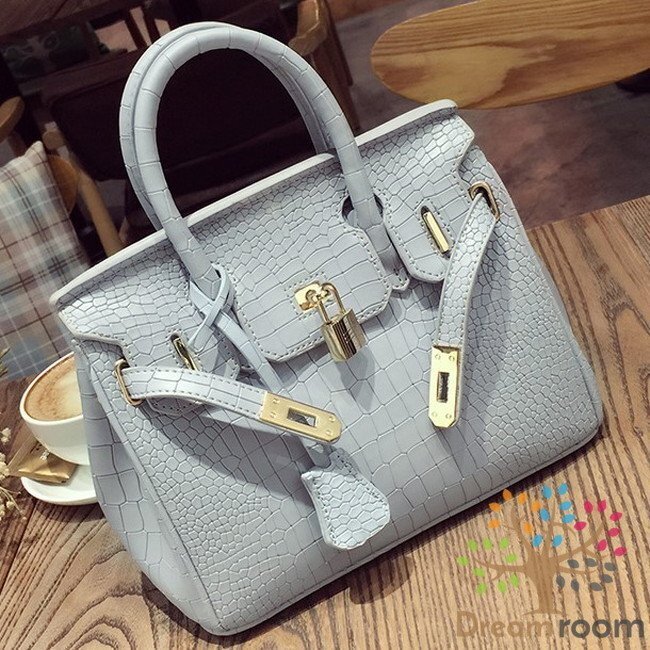 高品質(zhì)PU レザー クロコ型押し 2way ハンドバッグ ショルダー BAG【ブラックL 30cm】 K-103-2