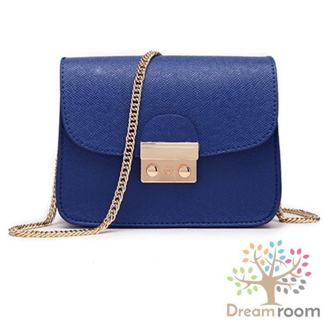 Happycolor レザークラッチバッグ BAG 【ブルー】革 ハンドバッグ ショルダー チェーン 海外セレブ K-069-4