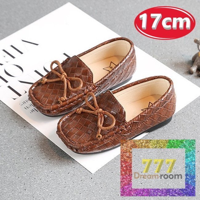 kids イントレチャート リボンローファー シューズ 【ブラウン 17cm】靴 フォーマル 編み込み 合皮 入學(xué)式 レザー