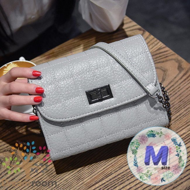 classic キルティングレザー チェーンBAG 【A型 グレー M】クラッチバッグ 革 ハンドバッグ 海外セレブ K-066-2