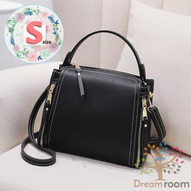 classic デザインステッチ レザー バケツBAG 【ブラック S】 革 ハンドバッグ 海外セレブ K-073-1