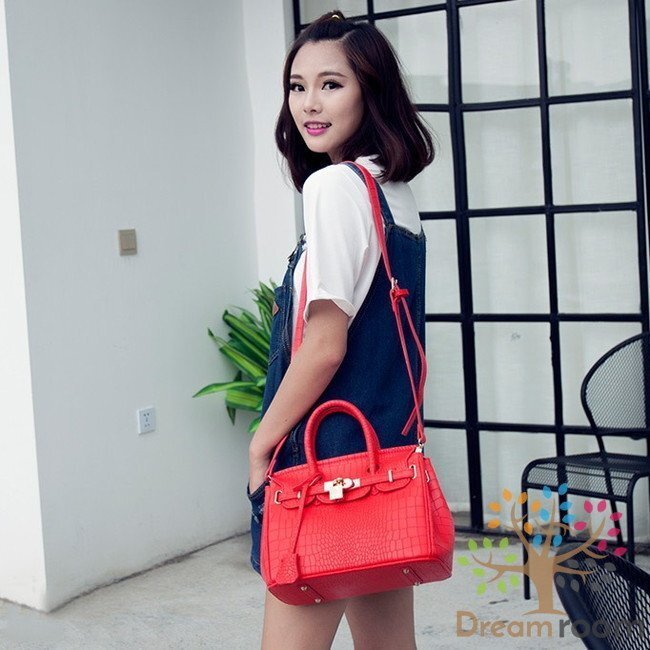 高品質(zhì)PU レザー クロコ型押し 2way ハンドバッグ ショルダー BAG【ブラックS 20cm】 K-103-1