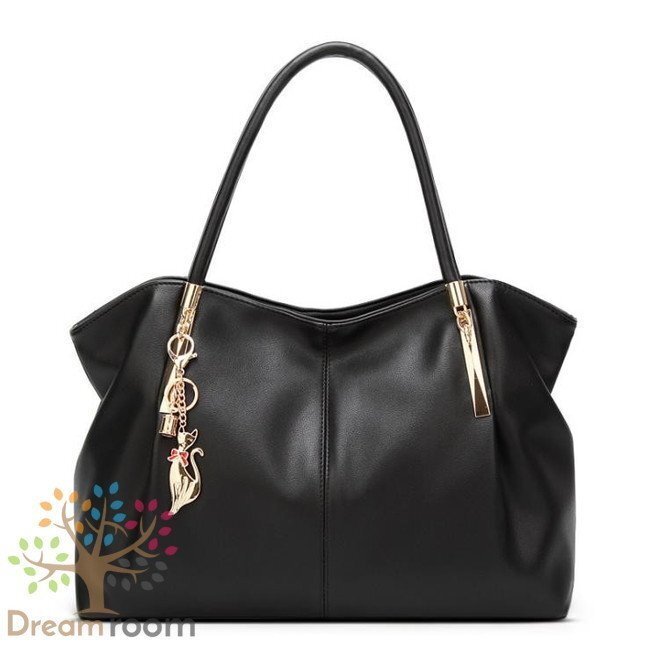 classic チャーム付 大きめ トートBAG【ブラック】ハンドバッグ ショルダーバッグ 防水 K-061-3
