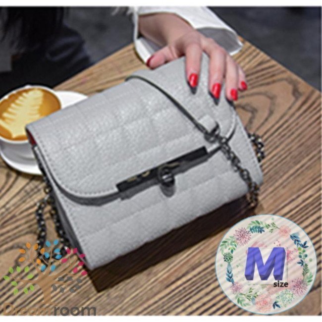 classic キルティングレザー チェーンBAG 【C型 グレー M】クラッチバッグ 革 ハンドバッグ 海外セレブ K-066-6