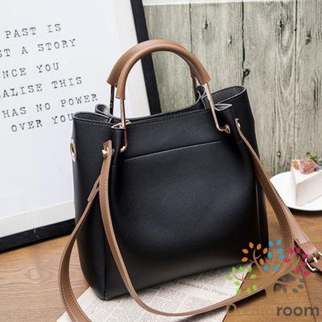 スモーキーレザー レトロバケツトートBAG【ブラック】大型収納 ハンドバッグ ショルダーバッグ セレブ 合皮革 K-094-4