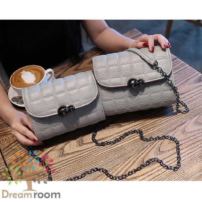 classic キルティングレザー チェーンBAG 【E型 グレー M】クラッチバッグ 革 ハンドバッグ 海外セレブ K-067-5