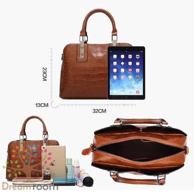 classic クロコ 型押し レザーボストン BAG 【ブラウン】ハンドバッグ ショルダーバッグ 海外セレブ K-063-4