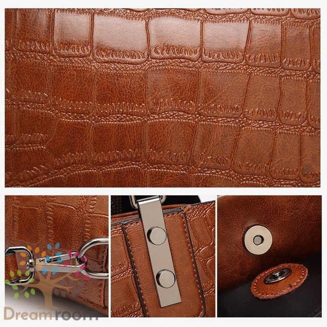 classic クロコ 型押し レザーボストン BAG 【ブラウン】ハンドバッグ ショルダーバッグ 海外セレブ K-063-4