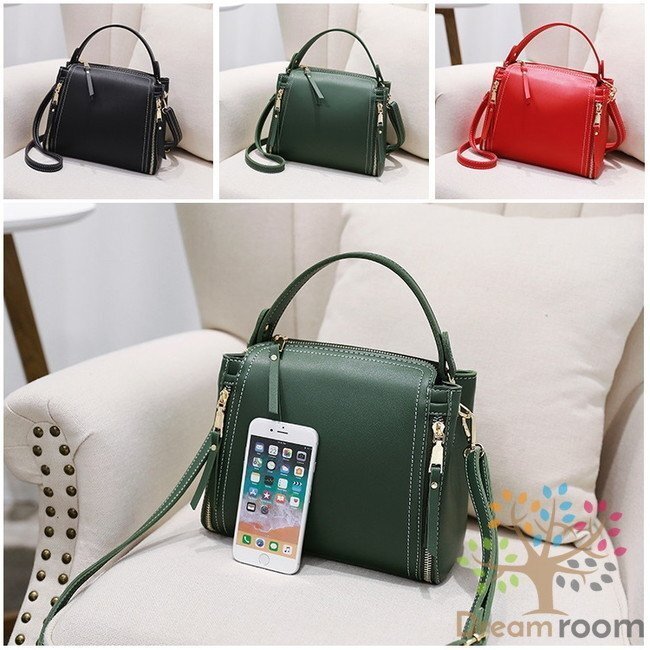 classic デザインステッチ レザー バケツBAG 【カーキ S】 革 ハンドバッグ 海外セレブ K-073-3