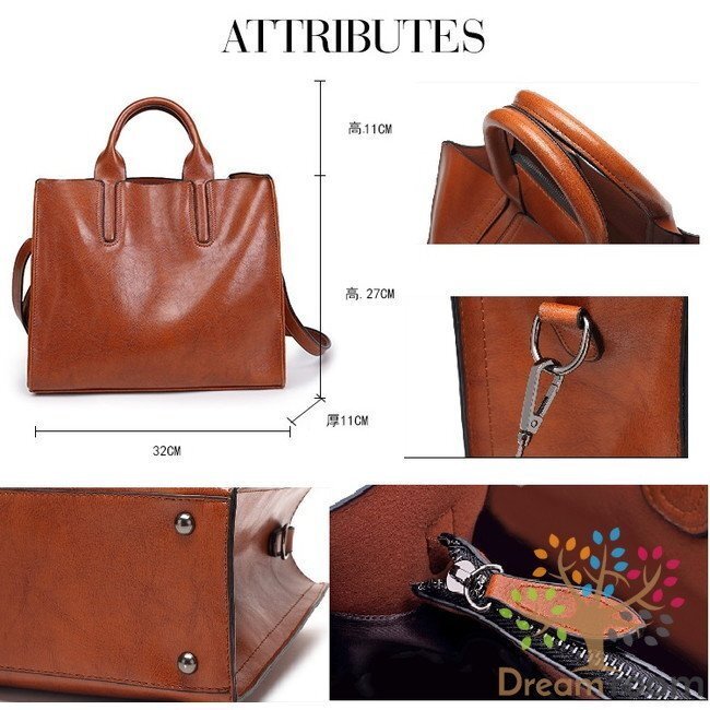 classic レザー スクエアトートBAG【ブラウン】大型収納 ハンドバッグ ショルダー セレブ 合皮革 K-093-3