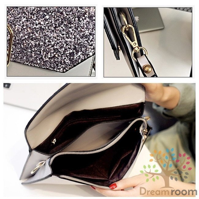 kira グリッター スター クラッチBAG 【グレー】革 レザー ハンドバッグ 海外セレブ K-081-6