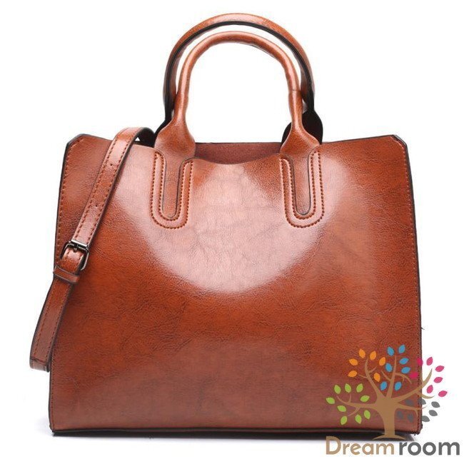 classic レザー スクエアトートBAG【ブラウン】大型収納 ハンドバッグ ショルダー セレブ 合皮革 K-093-3