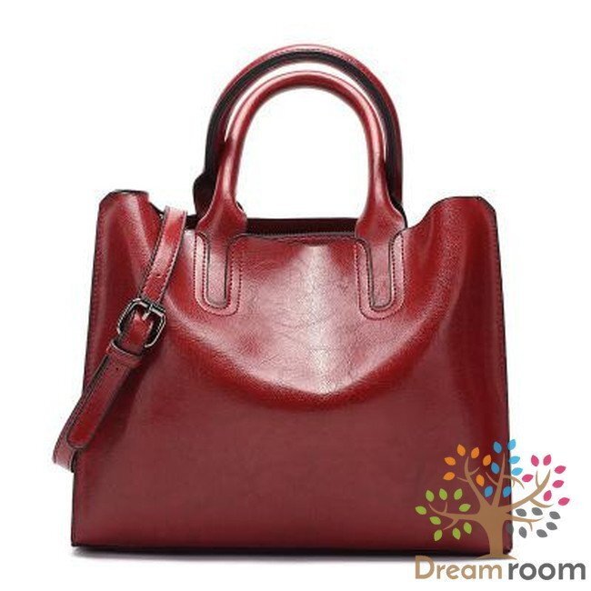 classic レザー スクエアトートBAG【レッド】大型収納 ハンドバッグ ショルダー セレブ 合皮革 K-093-1