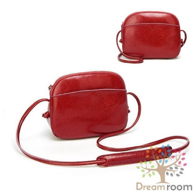 classic ミニラウンド ショルダーBAG 【レッド】革 ハンドバッグ ショルダー チェーン 海外セレブ K-070-1