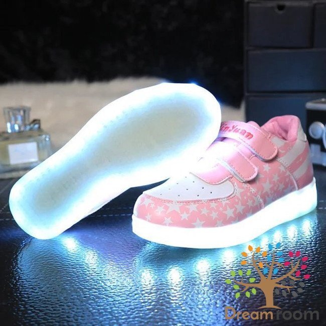 kids 7色に光る☆LED ライトアップ スニーカー 【ピンクスター 19.5cm】 韓國子供服 キッズ シューズ 子供用 男女
