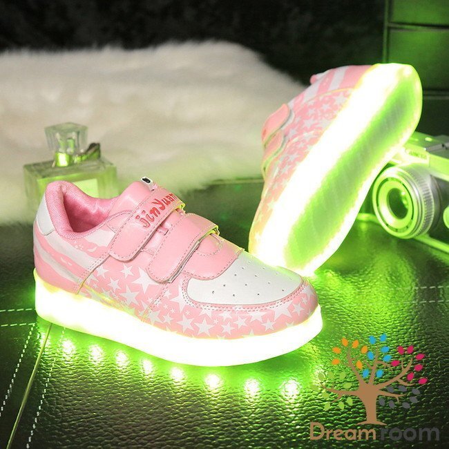 kids 7色に光る☆LED ライトアップ スニーカー 【ピンクスター 19.5cm】 韓國子供服 キッズ シューズ 子供用 男女