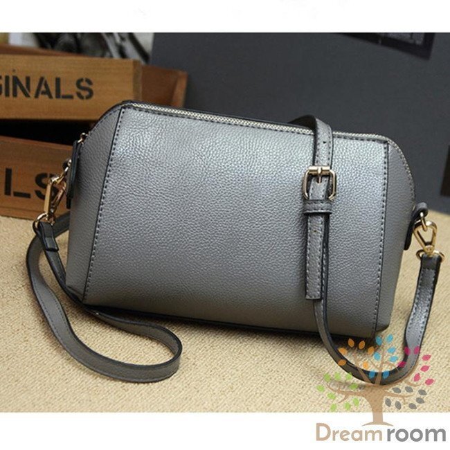 classic ドラム型 ショルダーBAG 【グレー】革 ハンドバッグ ショルダー チェーン 海外セレブ K-071-3
