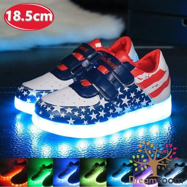 kids 7色に光る☆LED ライトアップ スニーカー 【アメリカン 18.5cm】 韓國子供服 キッズ シューズ 子供用 男女