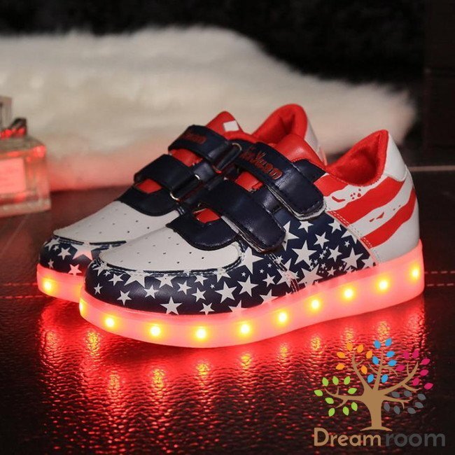 kids 7色に光る☆LED ライトアップ スニーカー 【アメリカン 18.5cm】 韓國子供服 キッズ シューズ 子供用 男女