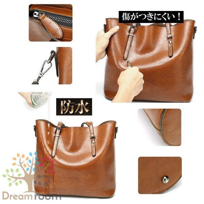 防水 classic 大きめ レザー トートBAG【レッド】ハンドバッグ ショルダーバッグ 本革 K-060-2