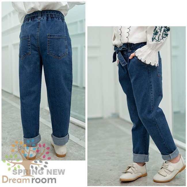 [120cm] roll выше высокий талия Denim брюки ребенок одежда девочка мужчина boys Denim Корея ребенок одежда 