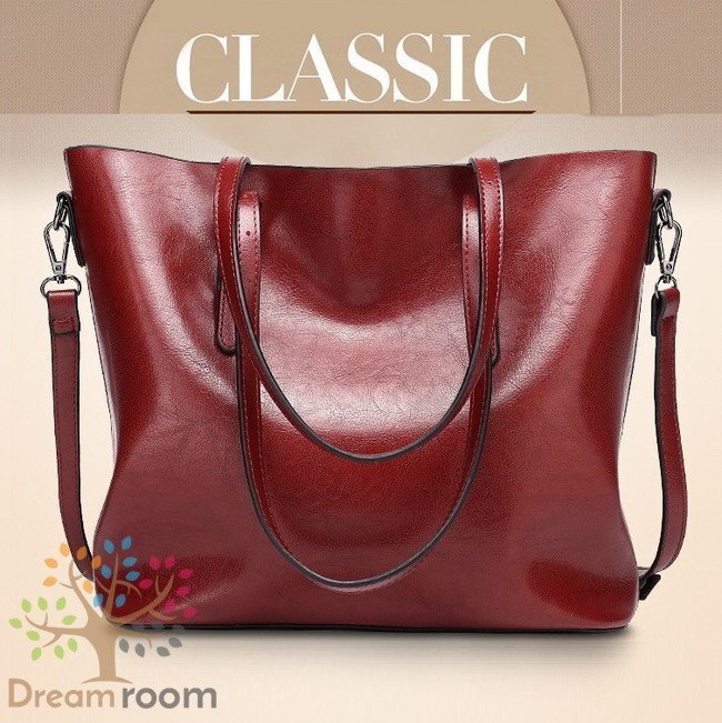 防水 classic 大きめ レザー トートBAG【レッド】ハンドバッグ ショルダーバッグ 本革 K-060-2