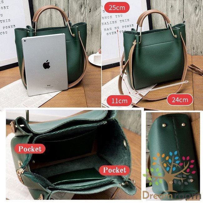 スモーキーレザー レトロバケツトートBAG【ブラック】大型収納 ハンドバッグ ショルダーバッグ セレブ 合皮革 K-094-4