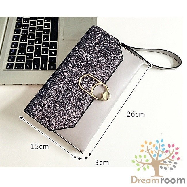 kira グリッター スター クラッチBAG 【グレー】革 レザー ハンドバッグ 海外セレブ K-081-6