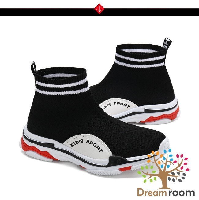 kids 夏用 ハイカット スニーカー 【ブラック×ホワイト　20.5cm】 韓國子供服 キッズ シューズ ニットスニーカー 子供用 男女