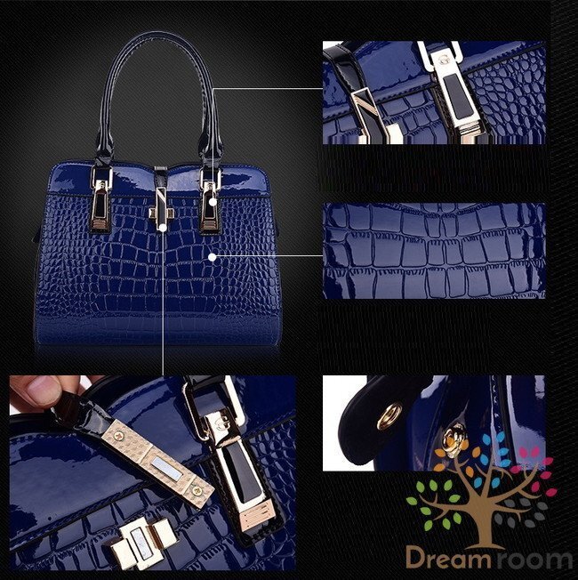 高級素材 クロコ 型押し ボストン型 2way ショルダー ハンドバッグ BAG【ブラック】海外セレブ ボストンバッグ K-100-5