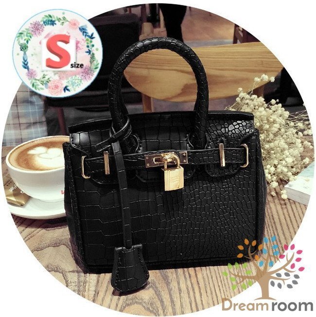 高品質(zhì)PU レザー クロコ型押し 2way ハンドバッグ ショルダー BAG【ブラックS 20cm】 K-103-1