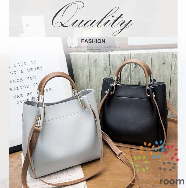 スモーキーレザー レトロバケツトートBAG【ブラック】大型収納 ハンドバッグ ショルダーバッグ セレブ 合皮革 K-094-4
