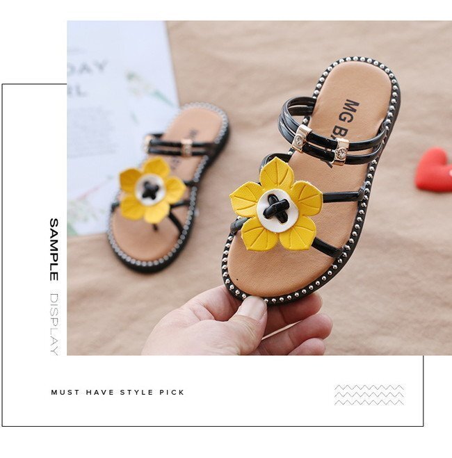 summer サンダル Flowerデザイン 【ブラック 21cm】 韓國(guó)子供服 キッズ ビーチサンダル フォーマル 女の子