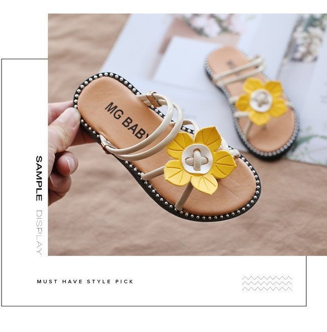 summer サンダル Flowerデザイン 【ホワイト 19cm】 韓國(guó)子供服 キッズ ビーチサンダル フォーマル 女の子