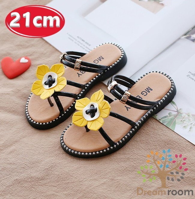 summer サンダル Flowerデザイン 【ブラック 21cm】 韓國(guó)子供服 キッズ ビーチサンダル フォーマル 女の子