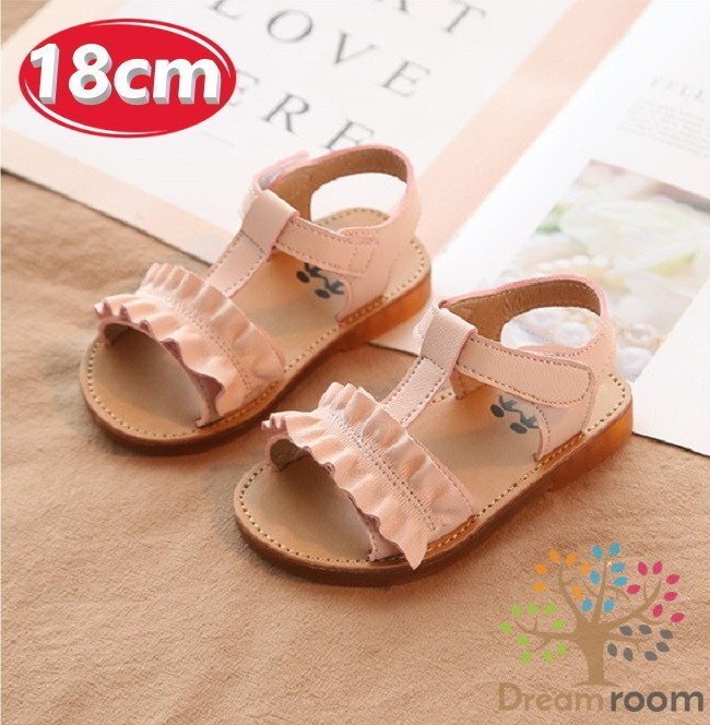 kids 滑り止め付き フリルベルト サンダル 【ピンク 18cm】 韓國(guó)子供服 キッズ滑り止め付き フリルベルト フォーマル 女の子