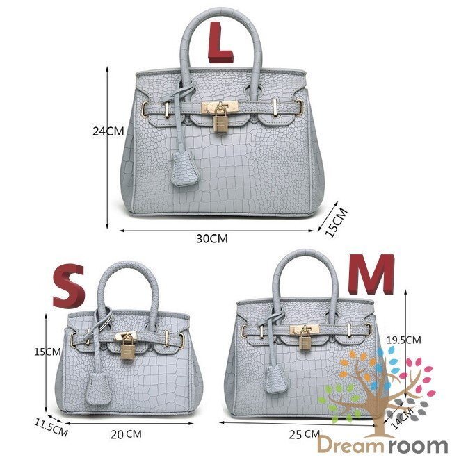 高品質(zhì)PU レザー クロコ型押し 2way ハンドバッグ ショルダー BAG【グレーL 30cm】 K-103-1