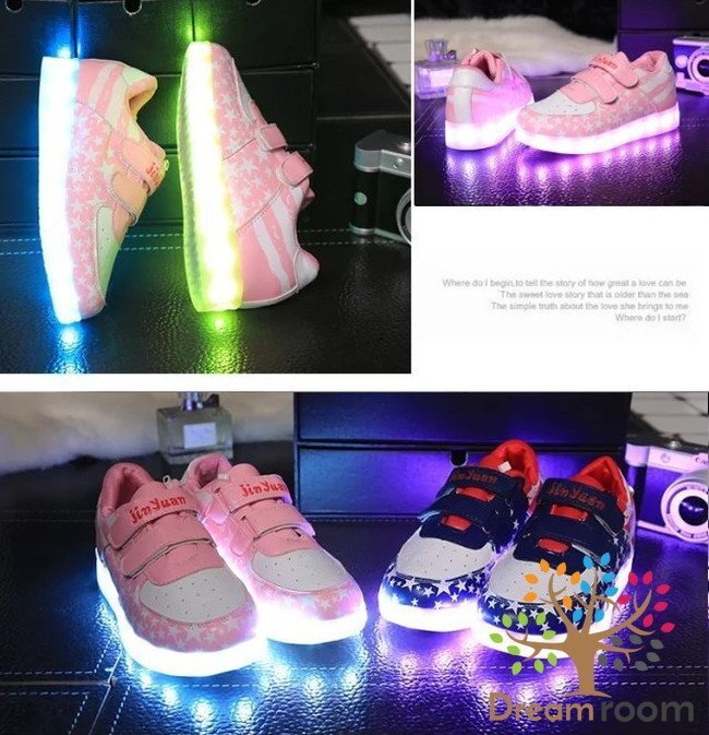 kids 7色に光る☆LED ライトアップ スニーカー 【アメリカン 20cm】 韓國子供服 キッズ シューズ 子供用 男女
