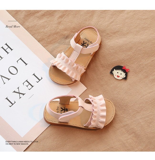 kids 滑り止め付き フリルベルト サンダル 【ピンク 18cm】 韓國(guó)子供服 キッズ滑り止め付き フリルベルト フォーマル 女の子