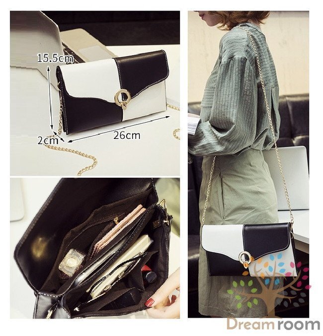 コントラスト ワンショルダー クラッチBAG 【グレー×ホワイト】革 レザー ハンドバッグ 海外セレブ K-079-3