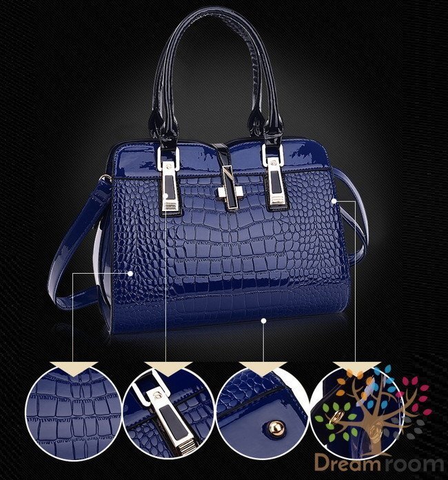 高級素材 クロコ 型押し ボストン型 2way ショルダー ハンドバッグ BAG【ブラック】海外セレブ ボストンバッグ K-100-5