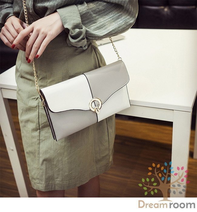 コントラスト ワンショルダー クラッチBAG 【グレー×ホワイト】革 レザー ハンドバッグ 海外セレブ K-079-3