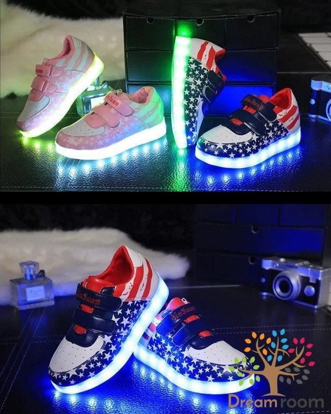 kids 7色に光る☆LED ライトアップ スニーカー 【アメリカン 20cm】 韓國子供服 キッズ シューズ 子供用 男女