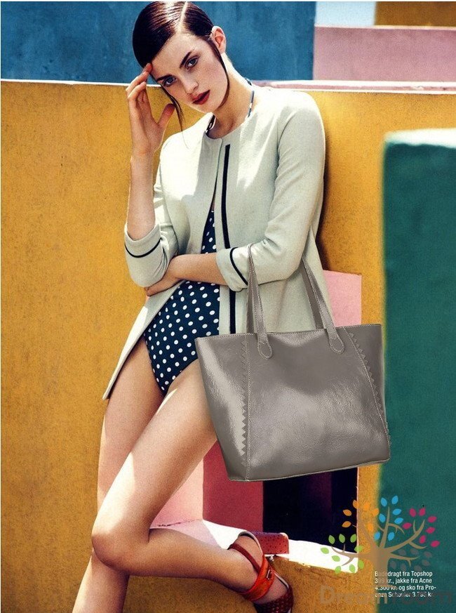 classic отметка оборка довольно большой кожа большая сумка BAG[ серый ] ручная сумочка Celeb кожзаменитель кожа K-092-2