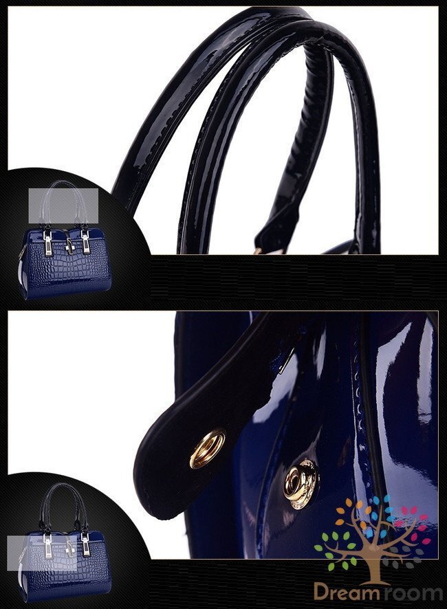 高級素材 クロコ 型押し ボストン型 2way ショルダー ハンドバッグ BAG【ブラック】海外セレブ ボストンバッグ K-100-5