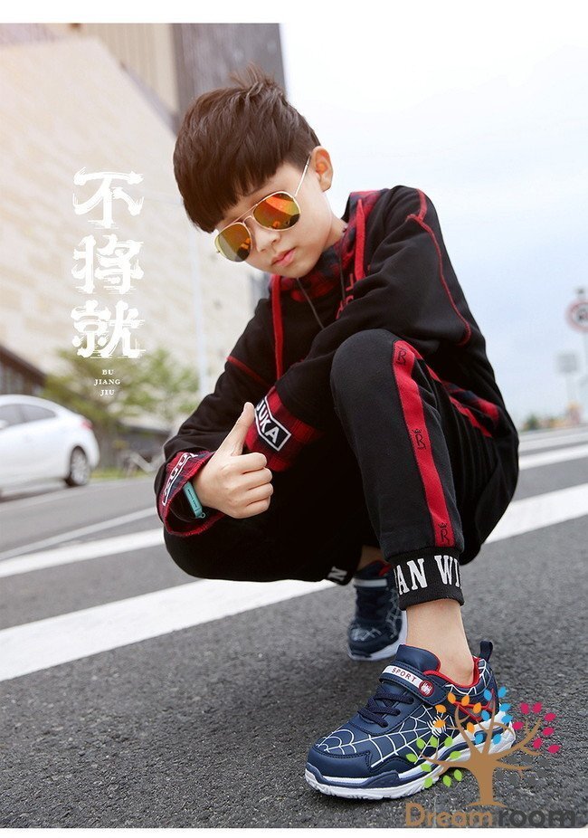 スムース素材 スパイダー デザインスニーカー 【紺?ネイビー 20cm】 韓國子供服 キッズ シューズ 子供用 男女