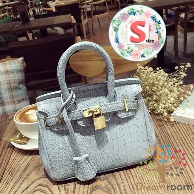 高品質(zhì)PU レザー クロコ型押し 2way ハンドバッグ ショルダー BAG【グレーS 20cm】 K-103-1