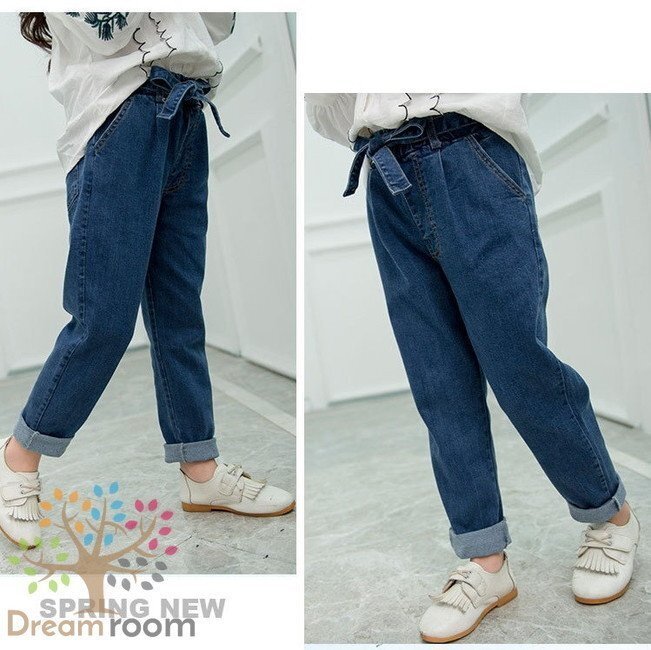 [120cm] roll выше высокий талия Denim брюки ребенок одежда девочка мужчина boys Denim Корея ребенок одежда 