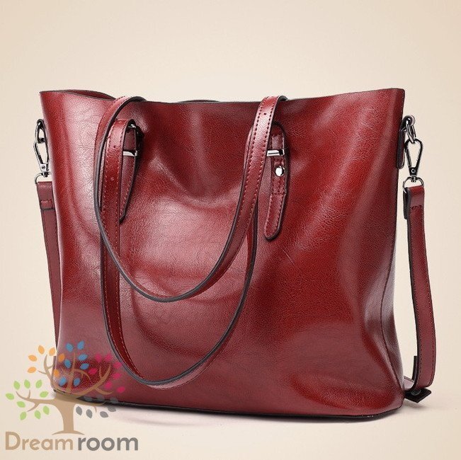 防水 classic 大きめ レザー トートBAG【レッド】ハンドバッグ ショルダーバッグ 本革 K-060-2